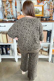 Khaki Jacquard Leopard Half Sleeve Jumper Wide leg set