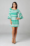 Print Dress w/ Bell Sleev