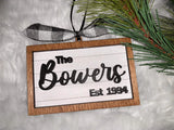 Shiplap customized last name and date ornament
